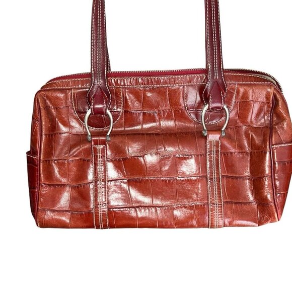 Brighton Alligator Embossed Leather Shoulder‎ Handbag Purse Bag Red Heart Charm - Picture 3 of 12
